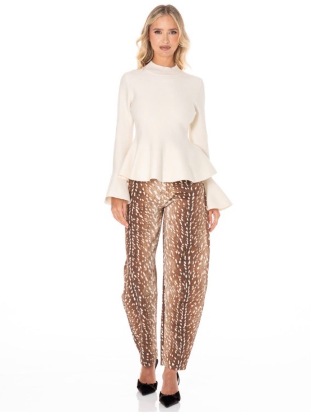 SM244 | Ivory Bell Sleeve Peplum Sweater - Picture 2 of 6
